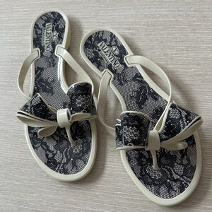 Valentino Women's Sandals in Black Lace and Cream